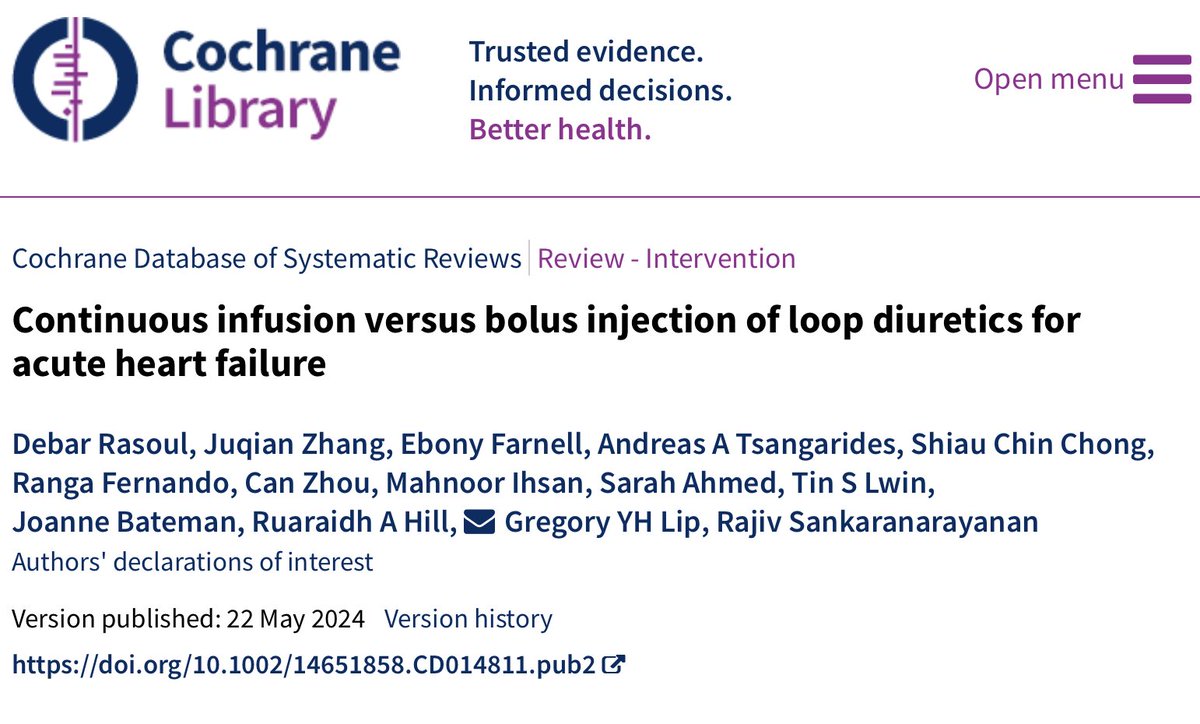 Ruaraidh Hill (@ruaraidhhill) on Twitter photo NEW COCHRANE - 1st of our #Cochrane reviews published in the updated processes - "Despite previous reviews suggesting advantages of continuous infusion over bolus injections, our review found insufficient evidence to support or refute this" - <a href="/Rasoul_D/">Debar Rasoul</a> <a href="/LiverpoolCCS/">Liverpool Centre for Cardiovascular Science</a> NEW COCHRANE - 1st of our #Cochrane reviews published in the updated processes - "Despite previous reviews suggesting advantages of continuous infusion over bolus injections, our review found insufficient evidence to support or refute this" - <a href="/Rasoul_D/">Debar Rasoul</a> <a href="/LiverpoolCCS/">Liverpool Centre for Cardiovascular Science</a>
