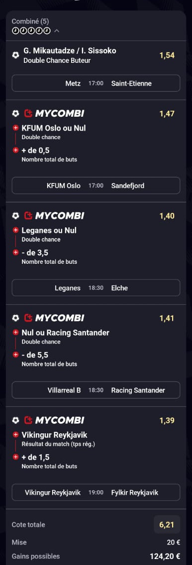 BETS FOOTBALL ⚽ 02/06 📆 

COMBINÉ FUN 🔥 
<a href="/6/">Adrián Lamo</a>.21
20€ ➡️ 124.20€
(betclic.fr/bet/e46juzo1

Début 17h00 
♥️ SI TU SUIS/SOUTIENS 
#TeamParieur