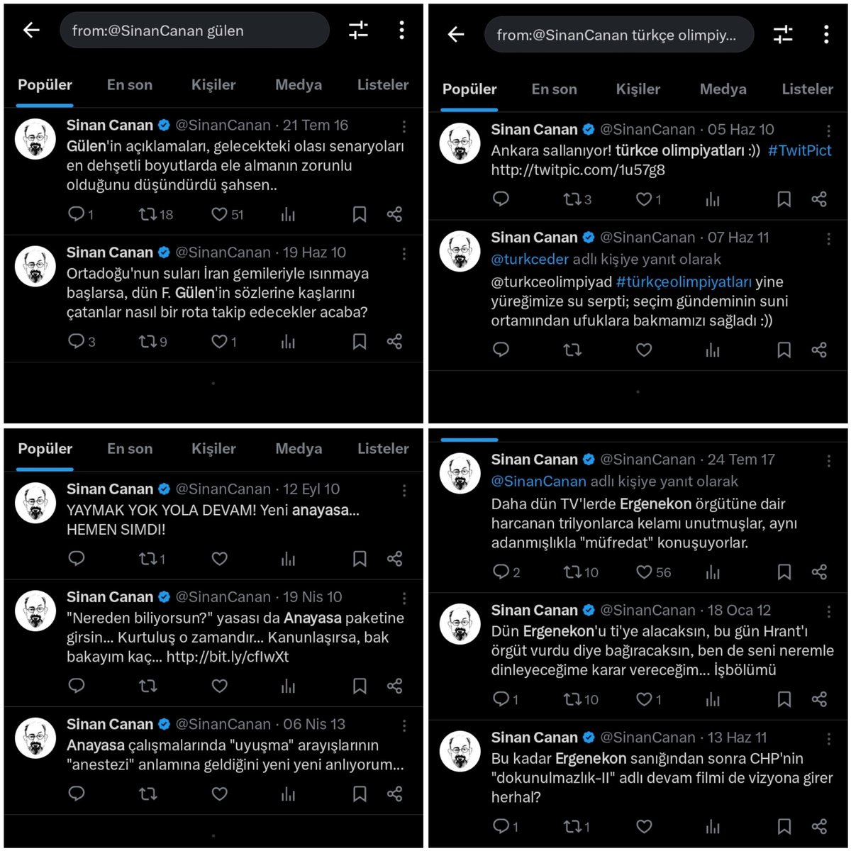 "Türk ırkı yok diyen." <a href="/SinanCanan/">Sinan Canan</a>'ın 15 Temmuz'dan sonra silmeyi unuttuğu bazı tweetleri. ((: