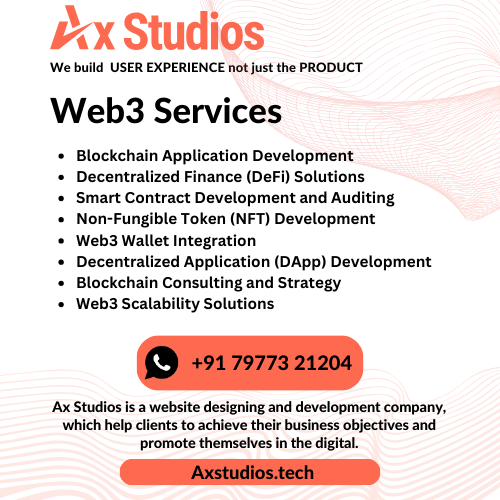 axstudioss's tweet photo. Dive into the future with AXStudios' Web3 services! 

We create cutting-edge blockchain apps, smart contracts, and decentralized solutions. https://t.co/U5zblsjeAf