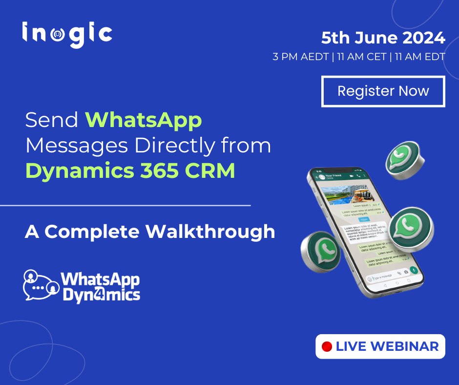 inogic's tweet image. Streamline customer communication with #WhatsApp4Dynamics&apos; user-friendly chat UI, integrated directly within #Dynamics365! 

To know more - register now for our upcoming #webinar on 5th June
bit.ly/47z4GU5

#whatsappintegration #whatsappdynamics365