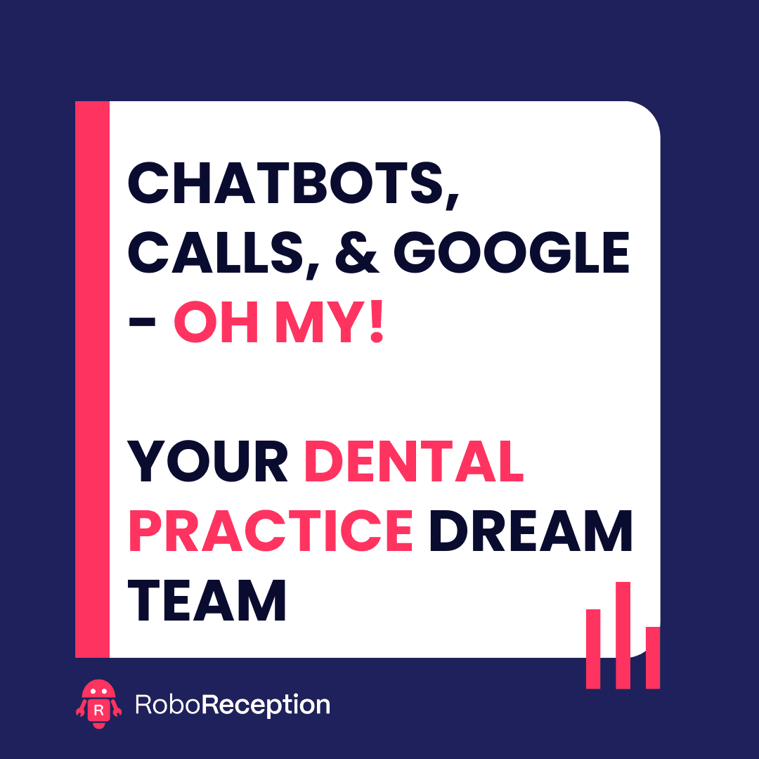 RoboReceptionUK's tweet photo. Chatbots, Calls, &amp; Google - Oh my! 
Your Dental Practice Dream Team 🏅

How to get in touch:
✉️ Email: donna@roboreception.co.uk
📞 Call: 07960 830 656

#RoboReception #dentalpractice #dentalpractices #reception #dentist #dentists #marketing #dentistlife #dentistry #RoboAgents https://t.co/9PsDpwEYdF
