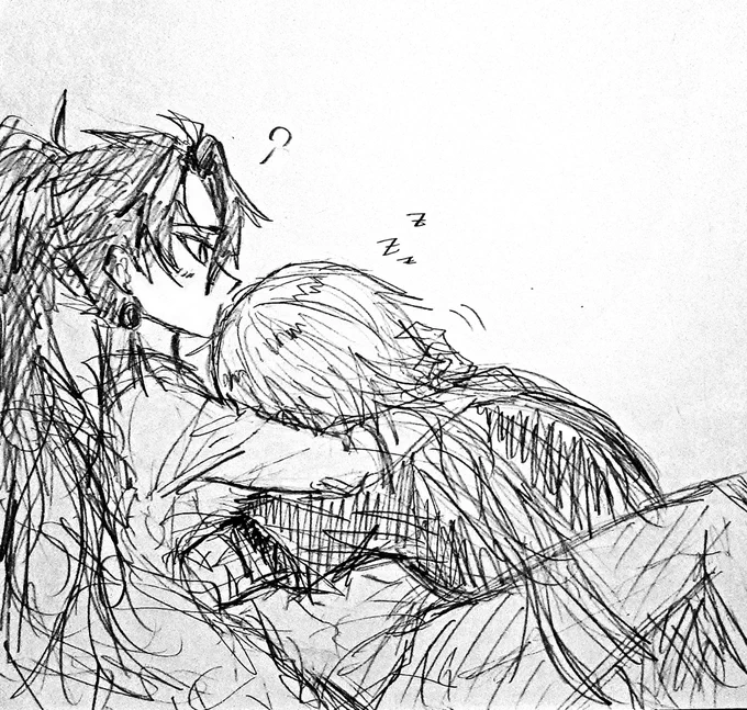 #geshuyan 
🐉: Dont sleep here, General...
📿: Mm... call me by my name...
🐉: ... uhh sir-, Geshu Lin, lets move to bed
📿: Zzz... 
