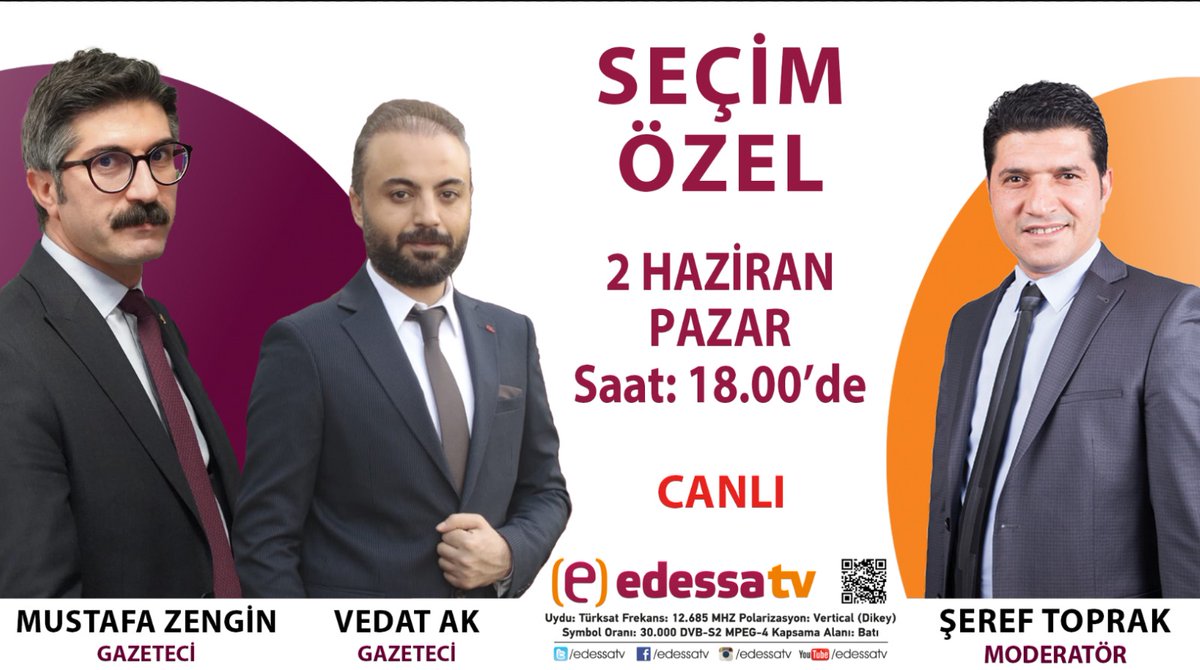 Bu akşam saat 18.00'de Edessa TV ekranlarında, @serefToprak9'ın moderatörlüğünü yapacağı Seçim Özel programında arkadaşım @vedat_ak_ ile birlikte Hilvan belediye seçimlerini değerlendireceğiz. Bekleriz. @TvEdessa @HasanSavas_