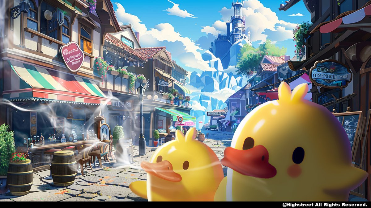 highstreetworld's tweet photo. 🧑‍🍳Ducks are suddenly appearing with chef hats, and wine glasses are being shipped to the #HighstreetCity Garden district!
🥘The delicious aroma of food is filling the streets. What could #Highstreet be "cooking" up? Turn your notifications on and find out in the next few days! https://t.co/2I6B8gq7NQ