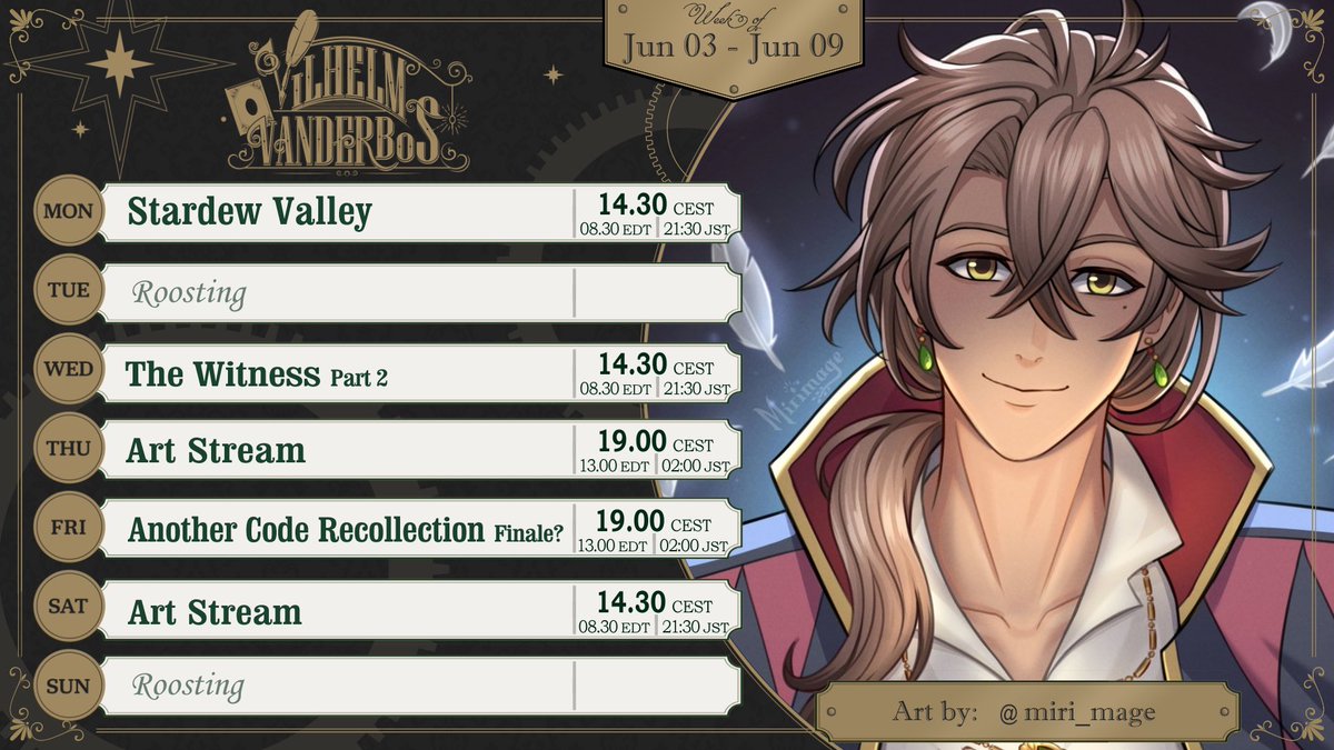 VilVanderbos's tweet photo. Hoot Hoot! 🦉❇️
A week of puzzles and art!

Schedule art: @/miri_mage

🪶~~TAGS ~🪶
🦉General: #VilhelmVanderbos
🎨Art tag: #Villustrations
🎬Clip tag: #VanderVids
🎥Live tag: #OwlGoLive
🎭Memes: #VanderMemes
🪶Fan tag: #Plumies
🖼️Thumbnails: #Plumenails
🧩Puzzles: #OwlSolveThePuzzle 

⬇️ Reference Sheet ⬇️