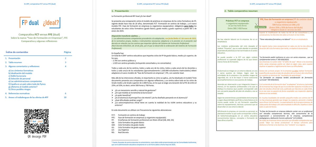 La #FP dual ¿Es tan ideal? Descargar PDF tinyurl.com/4rsnvs8h
➡️Comparativa FCT versus FFE (dual). 
➡️Sobre la nueva "Fase de Formación en Empresas". Comparativa y algunas reflexiones.