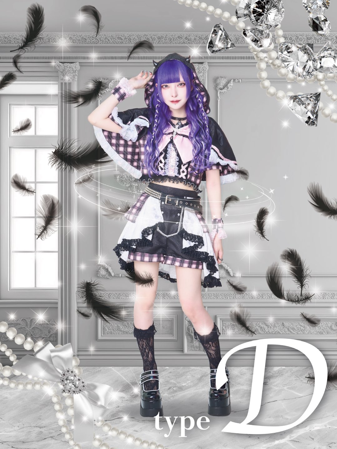 舞々デビル メイド服 ピンクと黒 舞々デビル メイド服 ピンクと黒 舞々悪魔コラボメイド まいでび
