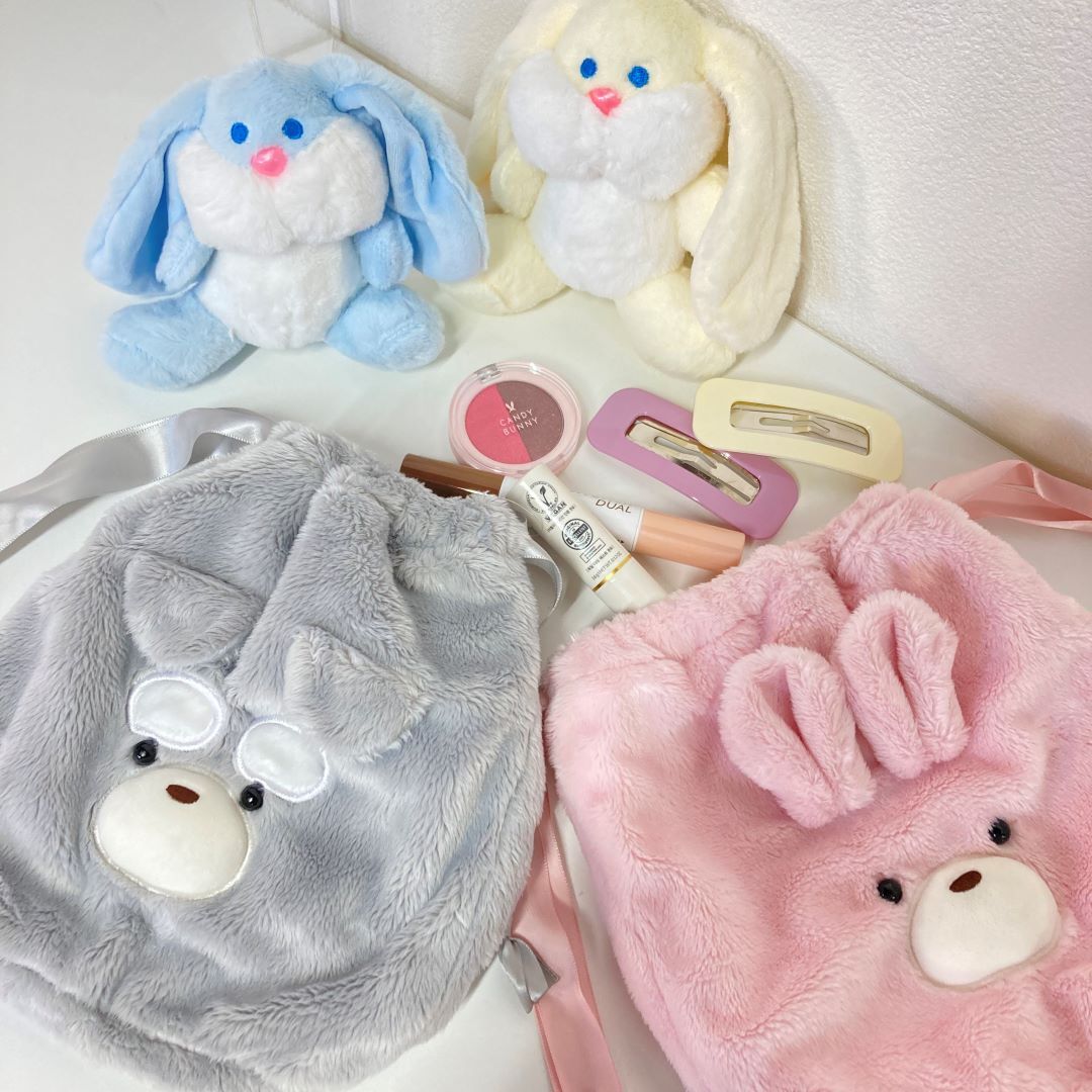 nana2277nana様専用。マチ付き巾着袋 （うさぎと草花＊グレー