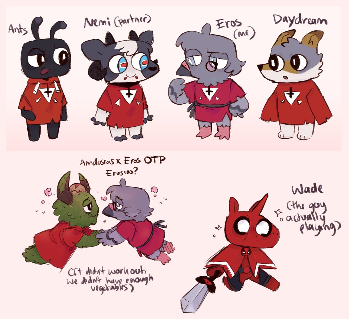 eros_seltzer's tweet photo. A bunch of my friends hung out while one of us played Cult of the Lamb and we had a very chaotic time. Still sad about my followersona’s love life falling apart https://t.co/1VSfNEA6aR