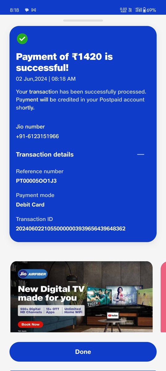 flywithamikar's tweet photo. Dear jio,
@JioCare @reliancejio 
Recharge is successful but my Air Fibre Account Is showing Bill Due.
Why??????? https://t.co/XsXTUwEEJW