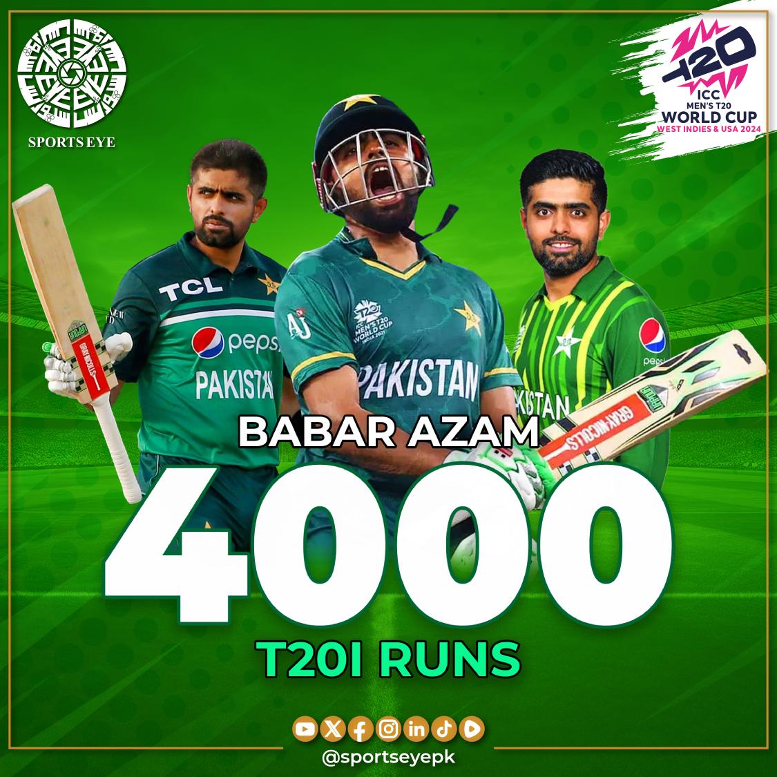 sportseyepk's tweet photo. Welcome to 4000 T20I Club!
Babar Azam has becomes second Batter to score 4000+ runs in T20I Cricket!
Congratulations to Babar Azam on achieving the incredible milestone!
#SportsEye #Pakistan #BabarAzam #4000Runs #T20ICricket #CricketLegend #Pakistan #Cricket #t20worldcup https://t.co/Mt0na1lAZm