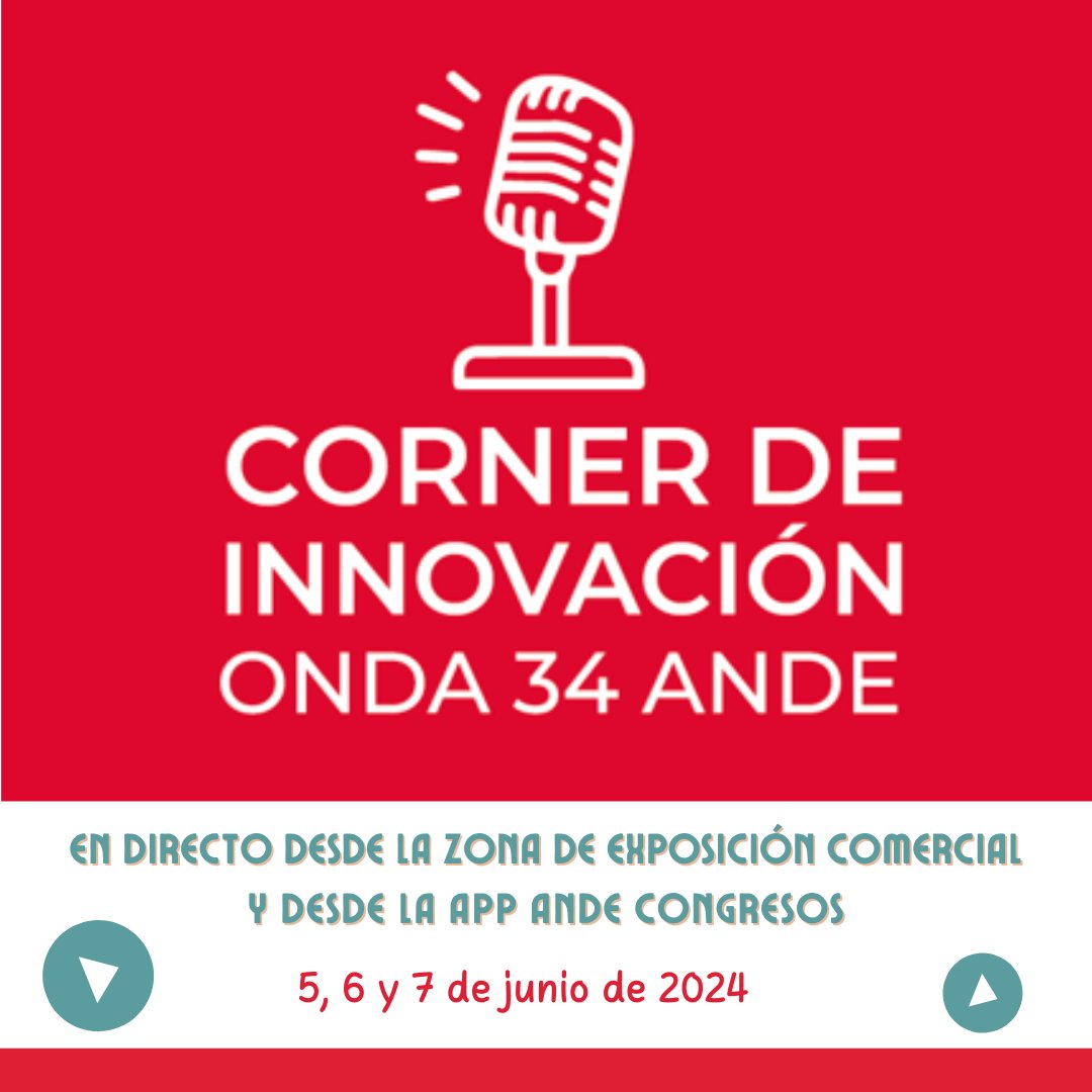 ⭕️⭕️⭕️ Y como novedad destacada en #34ANDE
✅ Córner de Innovación - Onda 34 ANDE ▶️Espacio destinado a la divulgación científica con un formato 📻RADIOFÓNICO que podrá verse en directo y en streaming a través de la APP gratuita: andejornadas.com/eventos/34-enf…