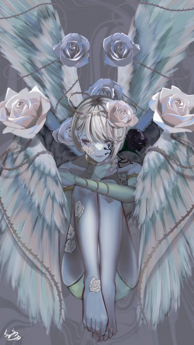 「angel wings white hair」 illustration images(Latest)