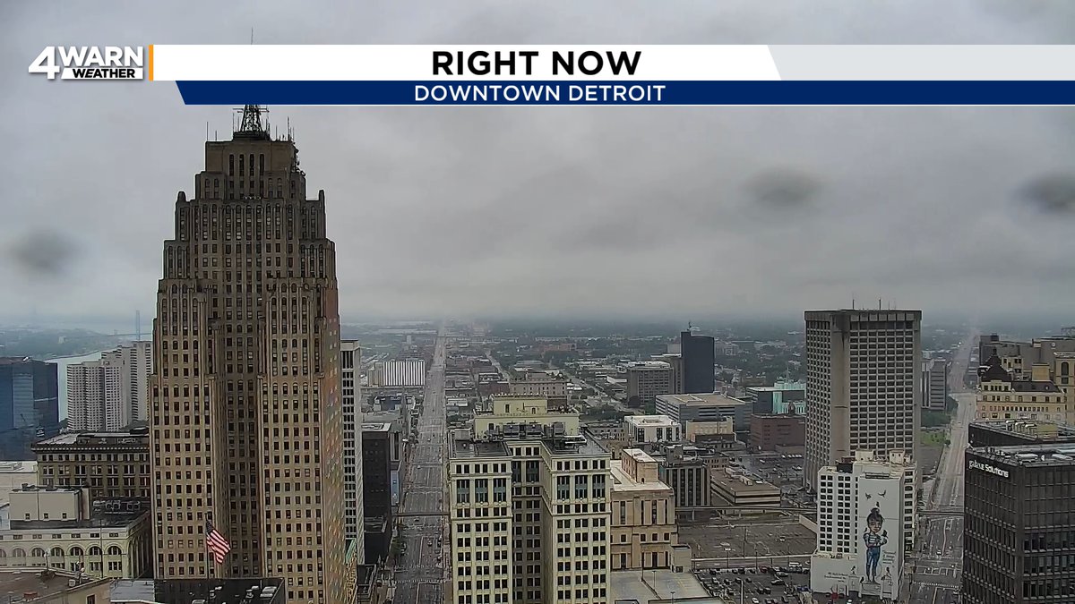 Plenty of cloud cover as you're waking up to a humid and damp start this morning. Towercam outside over Downtown Detroit keeps hat low cloud cover this morning. We will see a little sunshine, but a few spotty showers are expected today as well.. #MIWX @Local4News