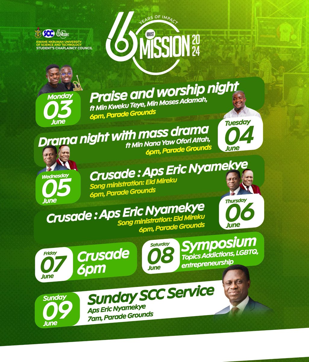Kindly note the activity line up for MISSION 2024🥳

Don't miss any of itttttt💃🏾🤩

#Mission24
#FormedDeformedTransformed