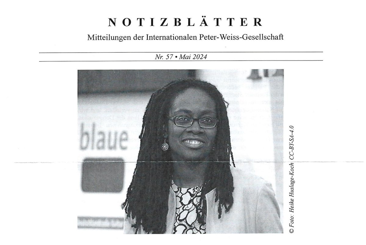Druckfrisch gelandet: Notizblätter Nr. 57 der Peter-Weiss-Gesellschaft. Mit einer Dokumentation zum Eklat um den Peter-Weiss-Preis für Sharon Dodua Otoo, einem Bericht zu ihrer Lesung samt Diskussion im Kulturhaus Babelsberg sowie einem Interview mit der Schriftstellerin.