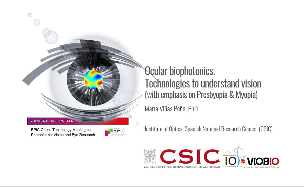 m_vineyards's tweet image. Glad to participate in the @EPIC_photonics Online Technology Meeting on Photonics for #Vision and #EyeResearch If you are interested in the #opticaltechnologies we develop @VioBioLab @IO_CSIC @CSIC for #EyeResearch, join us 15:00 CEST
++ info lnkd.in/d82e4FEN