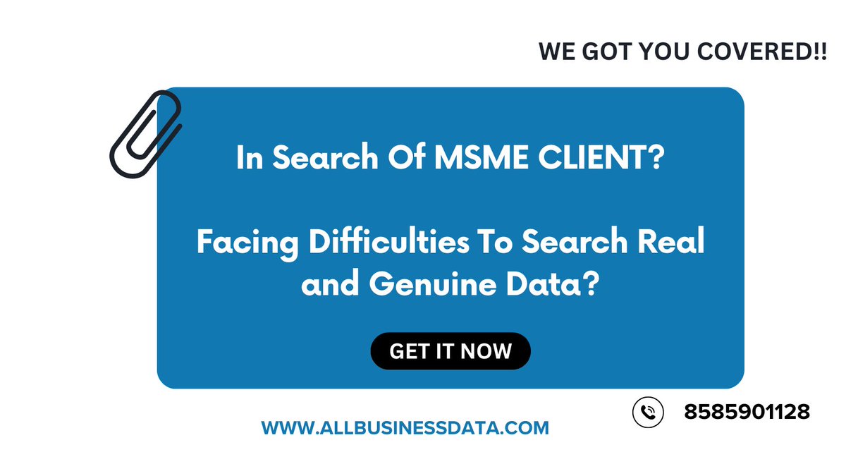 allbusinessdata's tweet image. Struggling to find real and genuine MSME clients? We specialize in providing authentic data to help you connect and grow! 🌟📊

#MSME #BusinessGrowth #AuthenticData #ClientSearch #gotyoucovered #getitnow #DataProvider #AllBusiness #allbusinessdata