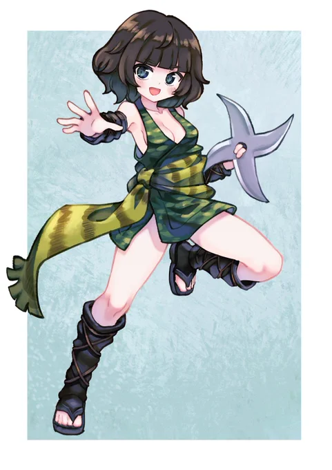 #現代忍者っ子図鑑 No.022 戸田彩羽(とだいろは) 戸隠出身。戸隠流「雲隠」所属。那賀野高校戸隠分校二年生。 林業に従事する祖父や父の影響で、幼い頃から山を駆け回って育った、野性味溢れる心身の持ち主。ど田舎育ちの為、やや世間や一般常識に疎いところがある。