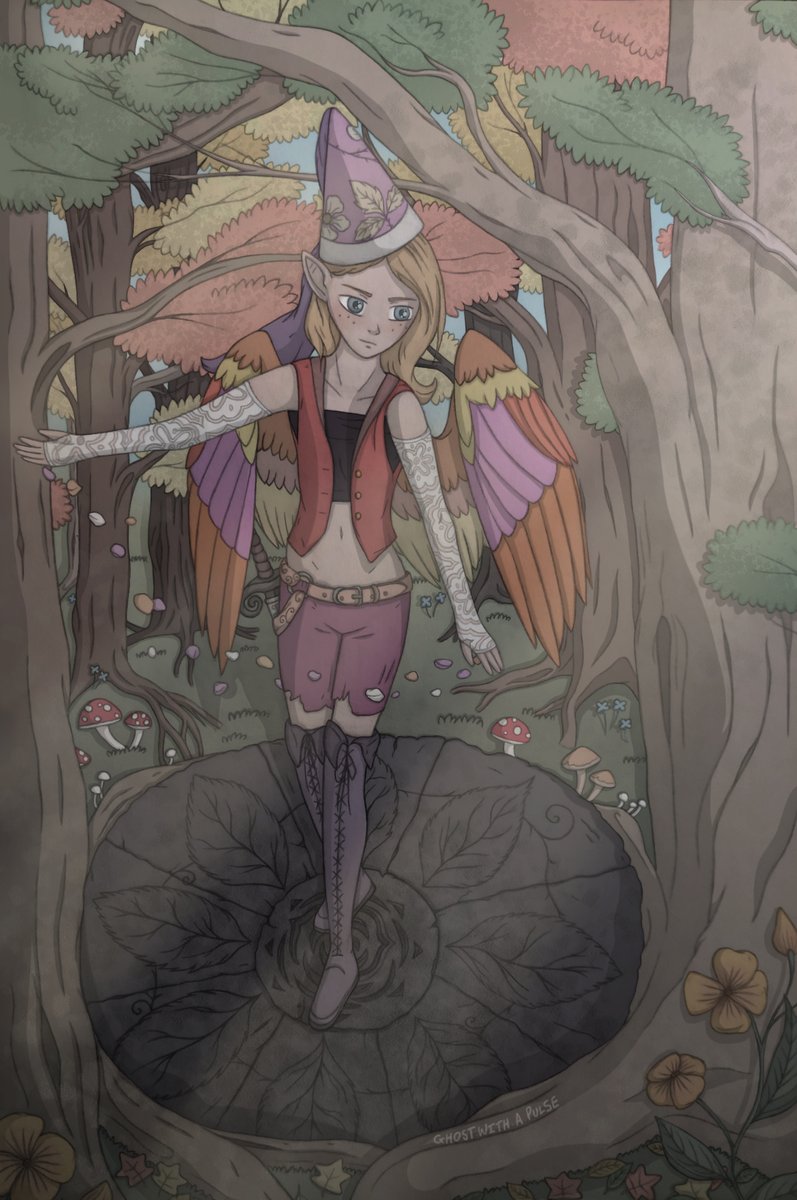 PulseWithAGhost's tweet photo. This one is especially precious to me, as it's a depiction of the way I  imagined myself in my own little fantasy world growing up. I've based  the character's appearance entirely on drawings I made as a kid, with  some of the oldest dating back to when I was seven years old. https://t.co/0dVovco5s6