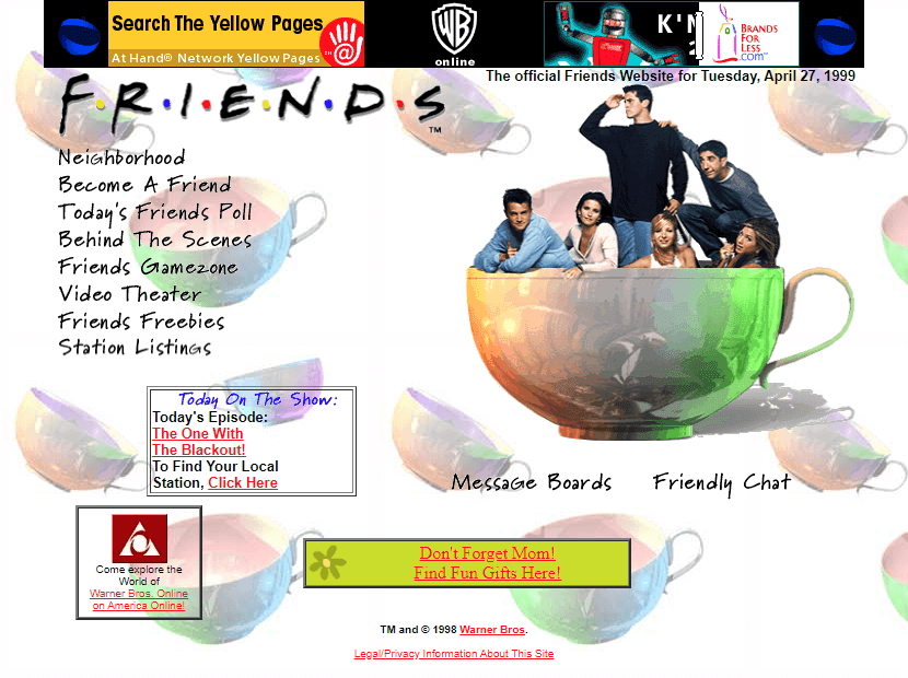 WebDesignMuseum's tweet photo. Friends website in 1999

#webdesignhistory https://t.co/Wi60RIUz0e