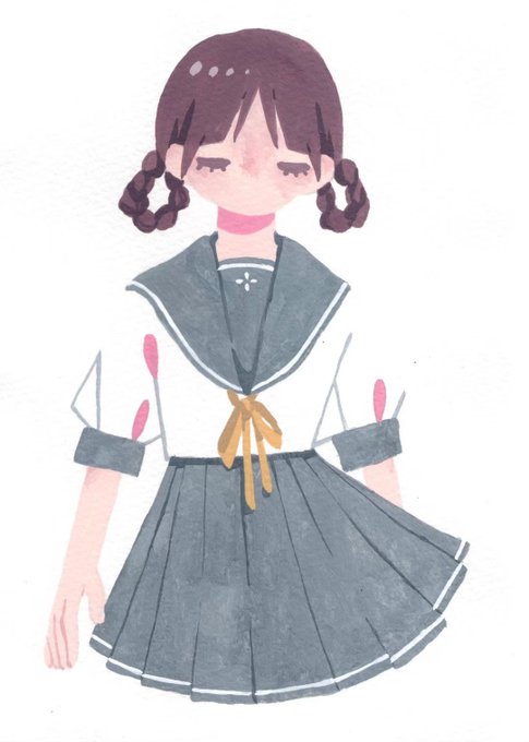 「pleated skirt white shirt」 illustration images(Latest)