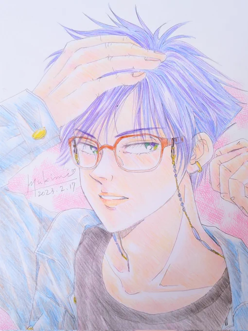 #無言で眼鏡男子をあげる見た人もやる過去絵ですが 