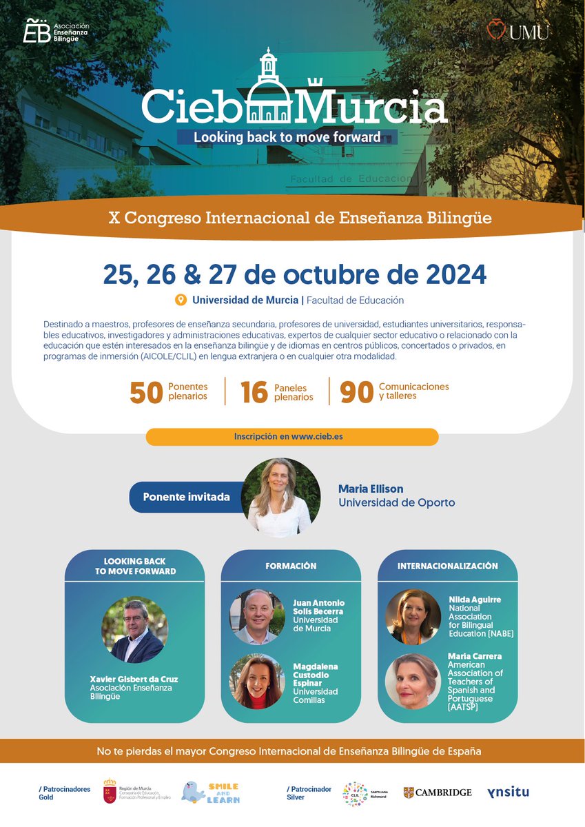 X Congreso Internacional de Enseñanza Bilingüe #CIEB2024 Murcia

Call for Papers hasta el 10 de junio

Ven a participar en el mayor foro de <a href="/Ens_bilingue/">Enseñanza Bilingüe</a> de España.

cieb.es

<a href="/Mag1971Custodio/">Magdalena Custodio</a> <a href="/FJ_Sanz_/">Francisco Javier Sanz</a> <a href="/UVaGIR_QESE/">@GIR_Q-ESE</a> <a href="/imeldakath/">Imeldak</a> @Englishadvisor2 <a href="/igvillalba/">Isabel Gómez</a>
