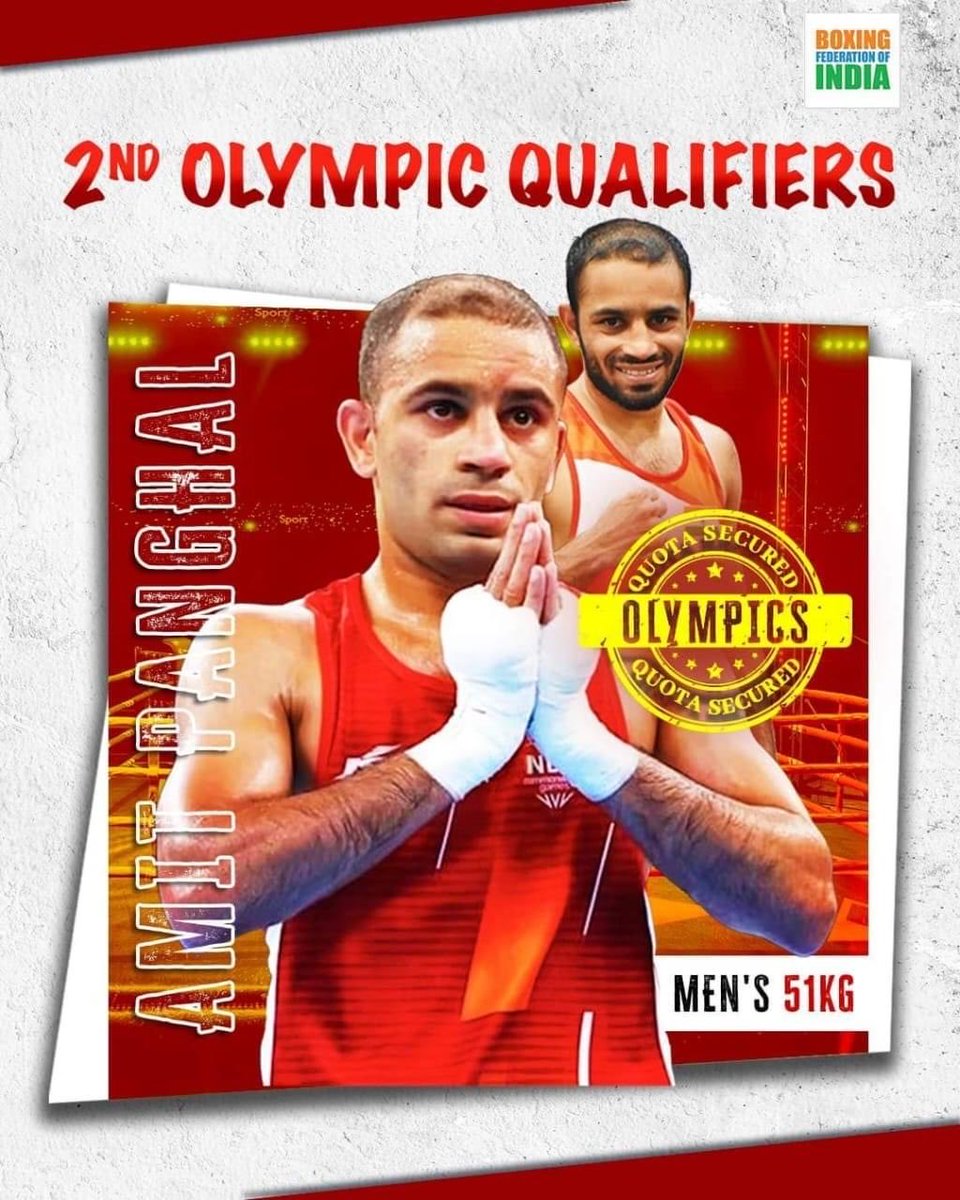 ओलंपिक क्वालीफाई करने पर भाई⁦<a href="/BoxerPanghal/">Boxer Amit Panghal</a>⁩ बहुत-बहुत बधाई।🎉