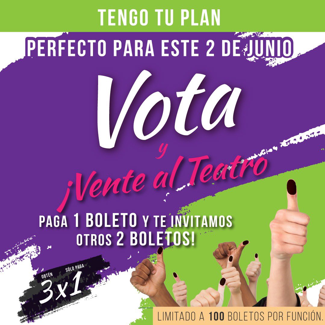Hoy los esperamos en el <a href="/mejorteatro/">Mejor Teatro</a> 👇🏻
3x1 en nuestra cartelera, sólo hoy! 
<a href="/AtrapadosMex/">Atrapados (Escape Room)</a> 
<a href="/toctocobra/">TOC TOC México</a> 
<a href="/DefendiendoAl/">Defendiendo Al Cavernícola</a> 
<a href="/MonologosVagMex/">MonólogosdelaVagina</a> 
@LaTernuraObra 
 
No olviden darle compartir 🙏🏻