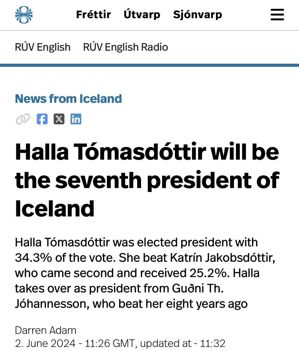Napodruhé to vyšlo. Halla Tómasdóttir byla zvolena novou islandskou prezidentkou. V roce 2016 skončila druhá. Kromě účasti ve dvojích prezidentských volbách se nikdy v politice neangažovala.