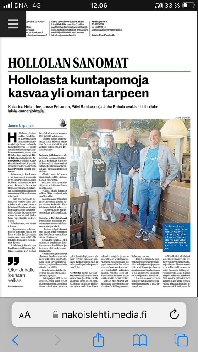 #hollola #montaluontoa #HollolanSanomat #kasvattajakunta Neljä virassa olevaa kuntajohtajaa asuu Hollolassa, heistä kaksi myös Hollolan valtuutettuja. ⁦<a href="/JuhaRehula/">Juha Rehula</a>⁩ #LassePeltonen <a href="/_helander/">Katarina Helander</a>