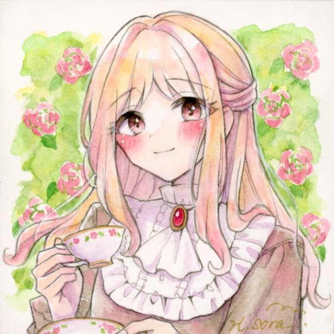 「painting (medium) pink flower」 illustration images(Latest)