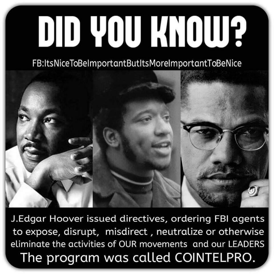 BlkHistStudies's tweet photo. Did you know? #FBI #Cointelpro #BlackPantherParty #BlackHistory #BlackProgress #SecretAgents #Surveillence #Distrupt #Neutralise #BlackActivism #Fear https://t.co/WY8asC1hY3