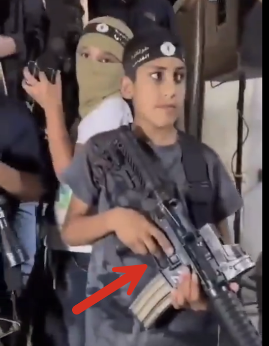 ImtiazMadmood's tweet photo. "Each of these Palestinian children has been trained in firearms handling. Note their fingers kept outside the trigger guard. Something that an untrained kid holding a gun won't normally ever do. These are not kids. These are child soldiers. This is child abuse."
~ Daniel @VoteLewko