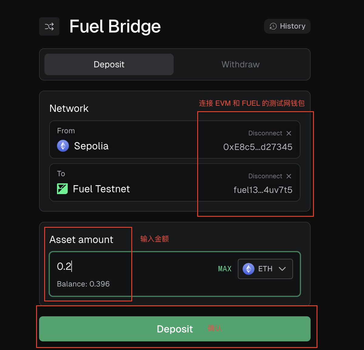 0xMayyy's tweet photo. Fuel最终测试网:零撸交互教程👇 @fuel_network 

撸前准备：
FUEL 钱包：https://t.co/VUWiqhDWah
FUEL 钱包 2 ：https://t.co/cvj1rBGWsE

FUEL 领水：https://t.co/lLtGbM3Ghr
Sepolia 领水 ：https://t.co/QLii6aHcR5
———————————————

1/ 跨链 （Connect Wallet x2 ➡️ 金额 ➡️ Deposit）
传送门 ：… https://t.co/PKsYkO2HOa