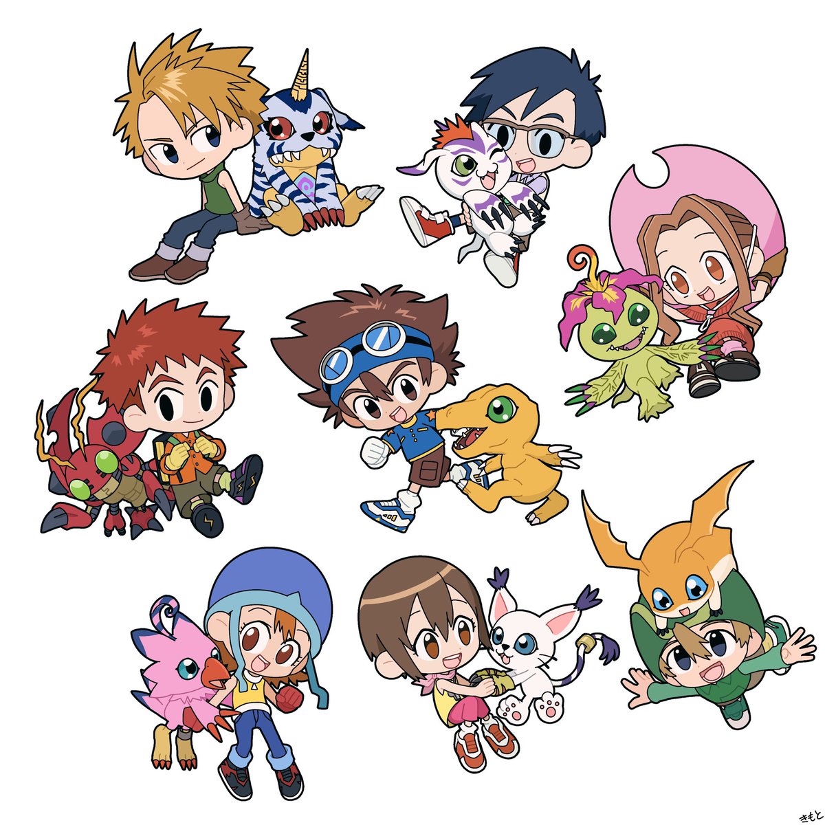 「デジモンうろ覚えだったから改めて全話見た!キャラデザ可愛い～今は02を見ている。」|きもとのイラスト