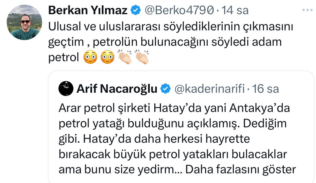 kaderinarifi's tweet photo. Söylediğim gibi Hatay’da petrol yatakları bulunduğuna dair haberler gelmeye başladı. Bir Antakyalı olarak konuşacağım şimdi. Hatay bundan 10 sene sonra bir Musul bir Kerkük. O depremi de zaten bunun için yaptılar. Yok etmeden yeniden yaratamazsın sen. https://t.co/mV1RBwkILF