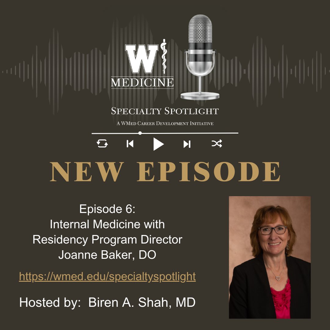 birenashah's tweet photo. This month's WMed Specialty Spotlight (Episode 6) is with Dr. Joanne Baker, #InternalMedicine Residency PD @WMUMedicine
Link to podcast:
https://t.co/BHaFgWvtRk
Link to show notes:
https://t.co/qtVtNziNjL
#MedTwitter #FutureIMRes @ACPIMPhysicians #InternalMedicine #IMProud https://t.co/vvDKF3oTn3