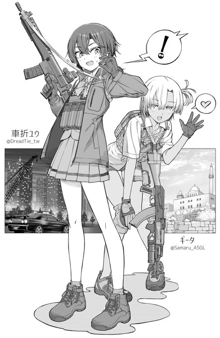 ハンコノヒトさん(@DreadTie_tw)とこの車折くんと、うちのギータちゃんを描きました。 
