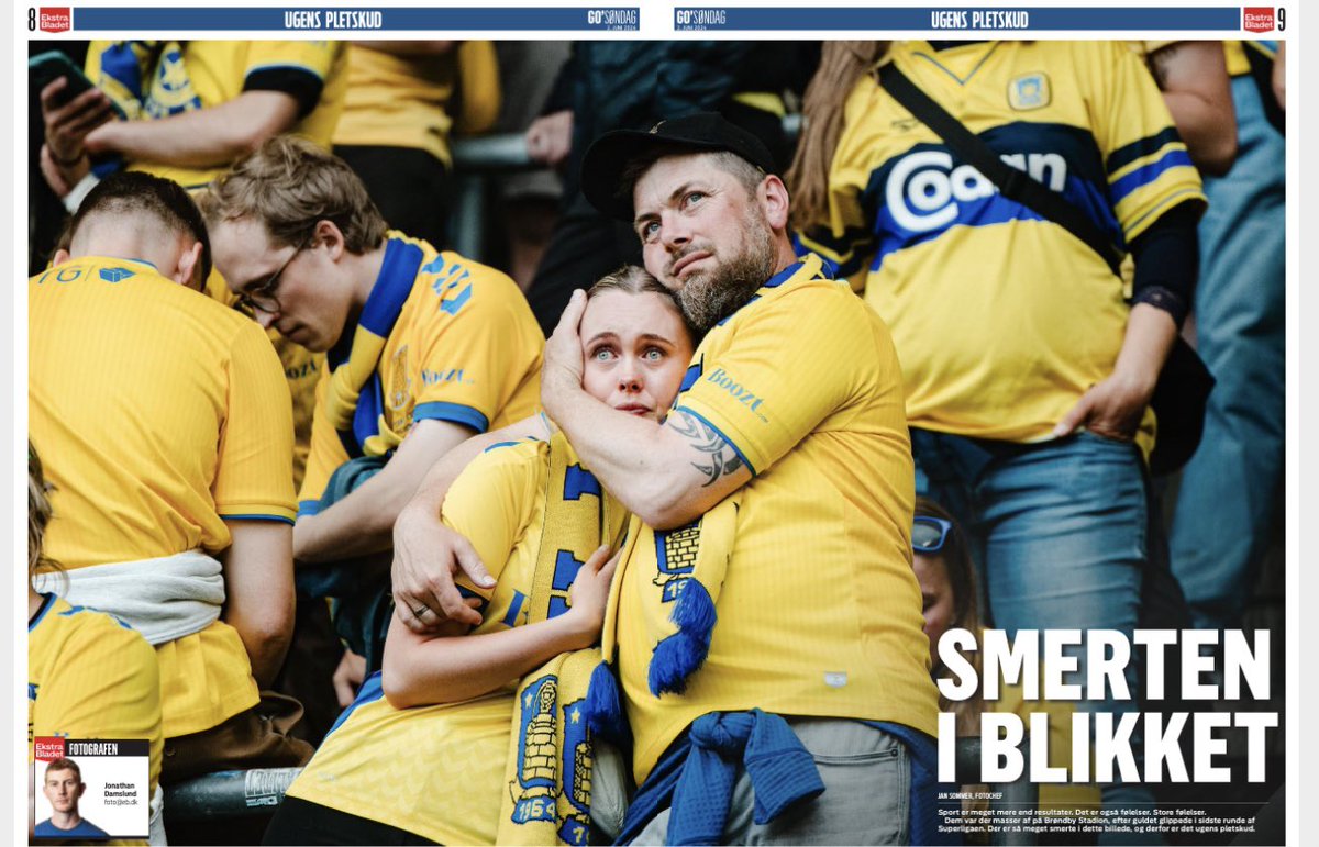 Jan Sommer (@jsjsfrede) on Twitter photo SMERTEN I BLIKKET
Sport er meget mere end resultater. Det er også følelser. Store følelser.
Dem var der masser af på Brøndby Stadion, efter guldet glippede i sidste runde af
Superligaen. Der er så meget smerte i billedet, og derfor er det ugens pletskud.
📸: Jonathan Damslund SMERTEN I BLIKKET
Sport er meget mere end resultater. Det er også følelser. Store følelser.
Dem var der masser af på Brøndby Stadion, efter guldet glippede i sidste runde af
Superligaen. Der er så meget smerte i billedet, og derfor er det ugens pletskud.
📸: Jonathan Damslund
