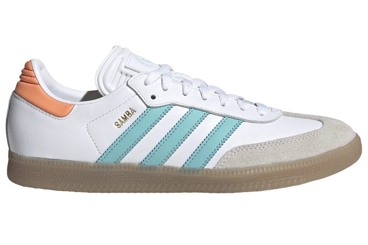 Check out this Inter Miami X Adidas Samba White Easy Mint sneaker 👟 . Whether you're hitting the streets or stepping onto the dance floor, these shoes are sure to make an impression wherever you go. Order today!!! #sneaker #sneakerhead 
@kicksonfire : kicksonfire.sjv.io/5go7RN