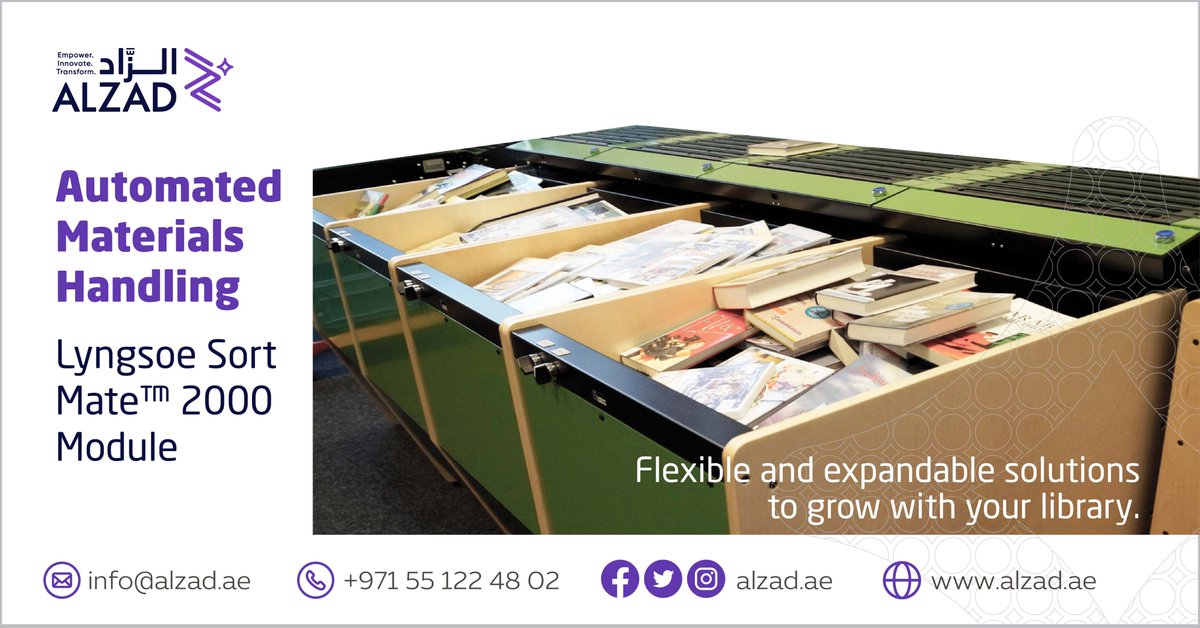 ALZAD_ae's tweet photo. Automated Materials Handling.
Lyngsoe Systems Sort Mate 2000
For more Details:Info@alzad.ae
#alzad #library #abudhabilibrary #dubailibrary #sharjahlibrary #مكتبةدبي #مكتبةالشارقة #مكتبةابوظبي #librarytechnology #librarysecurity #automatedmaterialshandling #lyngsoesystems https://t.co/FOOfS002fc