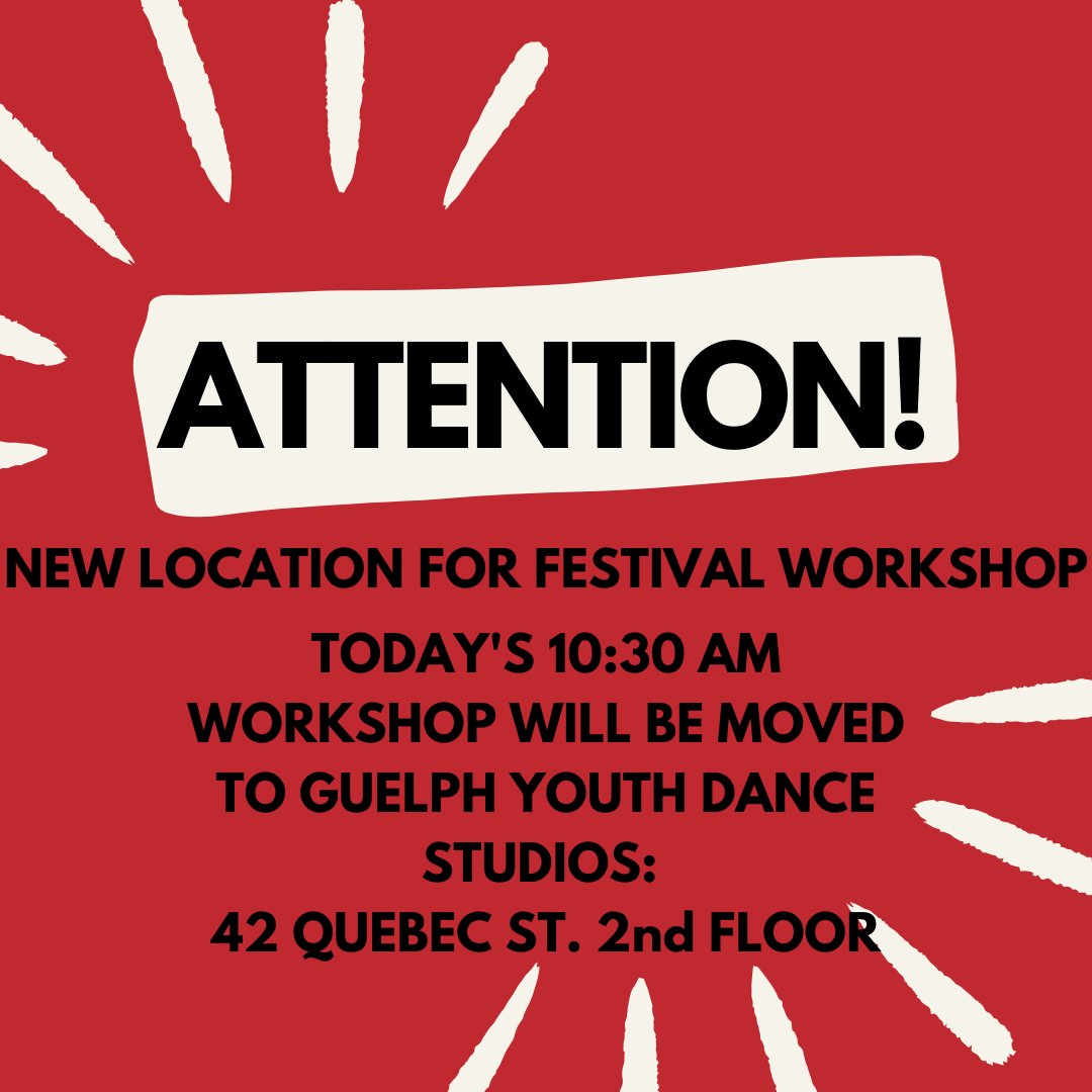guelphdance's tweet photo. LOCATION CHANGE! Today's Workshop with Tentacle Tribe will take place at Guelph Youth Dance Studios, 42 Quebec St at 10:30 AM.
IN THE PARK series will happen at the Old Quebec St. Shoppes at 55 Wyndham St N at 12 noon. https://t.co/0MYeo0JnXp