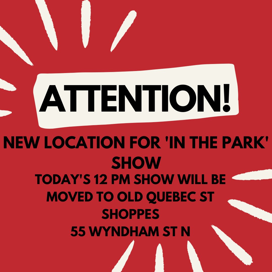 guelphdance's tweet photo. LOCATION CHANGE! Today's Workshop with Tentacle Tribe will take place at Guelph Youth Dance Studios, 42 Quebec St at 10:30 AM.
IN THE PARK series will happen at the Old Quebec St. Shoppes at 55 Wyndham St N at 12 noon. https://t.co/0MYeo0JnXp