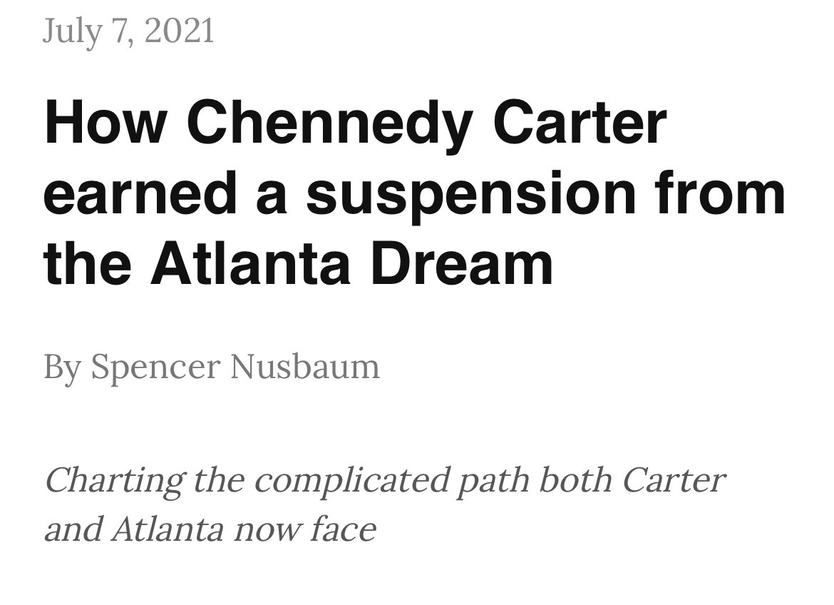 MalaikaJabali's tweet photo. *wades into CC drama when I should probably know better*

It’s interesting people automatically assume Carter’s dirty play reflects some widespread animus with CC, and not Carter’s general inability to control her emotions. She’s had this problem for years and has been suspended from teams for it! 

Was it a dirty play? No doubt. But it wasn’t a random attack based on some kind of vague jealousy. It was an overreaction to chirpy basketball bc Carter is an overreactor! 

The issue I think Black women have had (myself now too) is the choice to cling to widespread generalizations and largely antiblack, sexist stereotypes (these “jealous bitter thugs” vs “damsel in distress”) to characterize the entire league instead of thinking about who these players are individually.