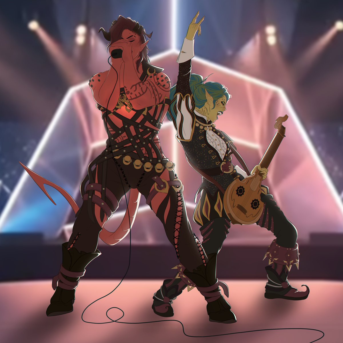 Daria_Ryb's tweet photo. The friendship vibes you didn't know you've needed 😉

Damn, I'm in love with Karlach, she's precious! And I have this head-canon my Tav - Mira, who’s a bard, created a metal band together with her mates 🤘🎸 https://t.co/j8lPBgVCrc