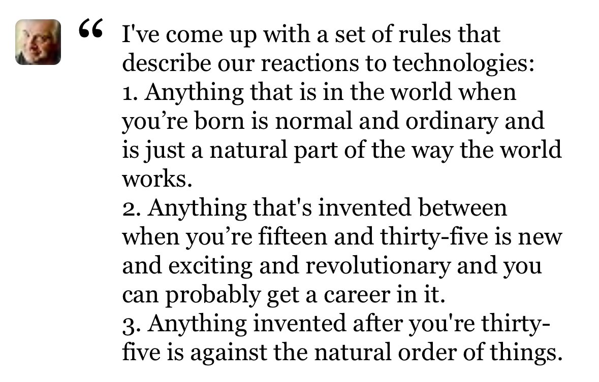 StarkClimate's tweet photo. So true, by the late, great Douglas Adams (RIP).

Might help to explain the reaction of a certain type of folk to progress in low-carbon tech. 

(Might also explain why I’m suspicious of bubble tea and TikTok)

https://t.co/ZHbgu058Se

h/t @gruber https://t.co/A71b9RCwqf