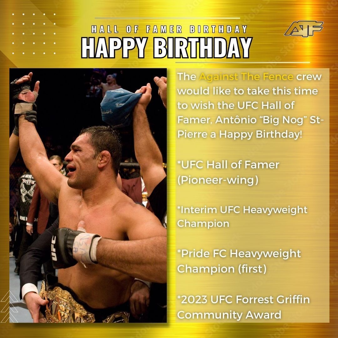 ATF_MMA's tweet photo. 🎂Happy Birthday Antônio Nogueira🎂
If you're a fan of their work then Like, Share and join us in wishing #BigNog a Happy Birthday today!
Best wishes from @AgainstTheFenc3 (ATF) & the MMA Community! Cheers
#ufc #birthday #mma #fighter #fightclub #fightnews https://t.co/RQ3BwO7afT